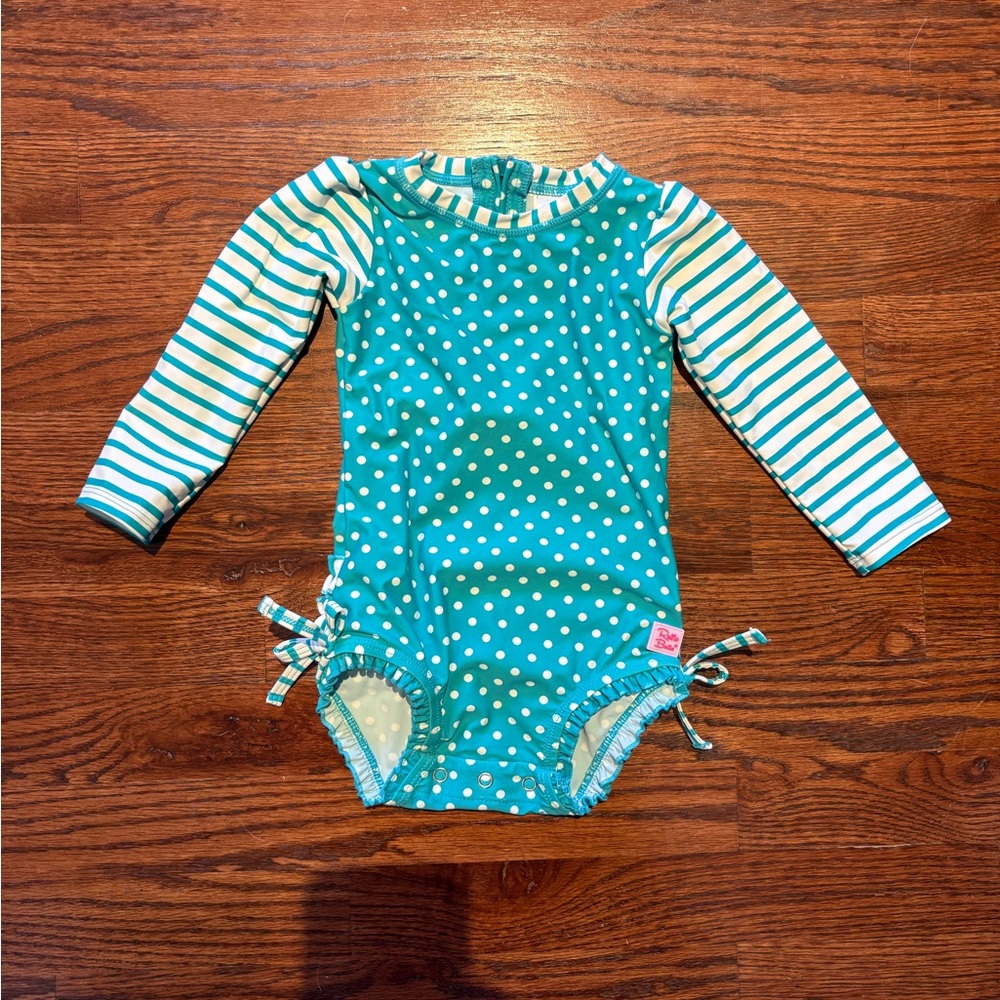 Ruffle Butts Aqua Polka Dot Swimsuit